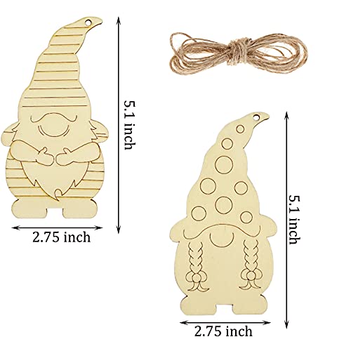 20 Pieces Christmas Wooden Gnome Hanging Ornaments Unfinished Wood Cutouts Slices Elf Wooden Decoration with Rope Christmas DIY Craft Making Painting LOKESI