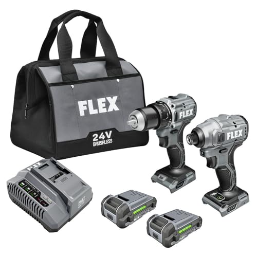 FLEX 24V Brushless Cordless 2-Tool Compact Combo Kit: 1/2-Inch 2-Speed Drill Driver and 1/4-Inch Hex Impact Driver with (2) 2.5Ah Lithium Batteries - WoodArtSupply