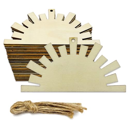 20pcs Unfinished Sun Wood Cut Out Sun Wood DIY Crafts Cutouts Blank Wooden Sun Shaped Hanging Ornaments - WoodArtSupply