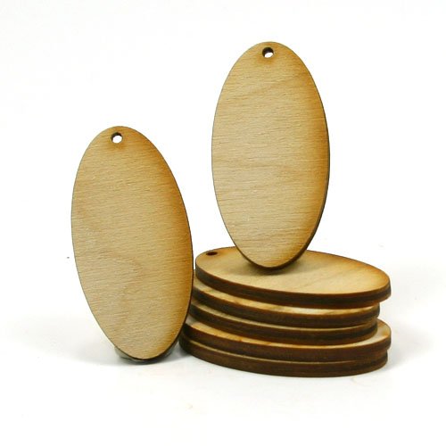 Mylittlewoodshop Pkg of 50 - Oval - 2 inches Tall by 1 inch Wide with 1 2mm Hole and 1/8 inch Thick Unfinished Wood (LC-OVALH1-50) Unique Wood Shapes