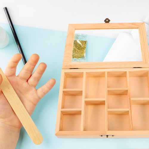 Zerodeko Unfinished Wooden Jewelry Box, with Lid, DIY Jewelry Storage Box 10 Compartment Sundries Organizer Classic Jewelry Box Jewelry Organizer Box Zerodeko