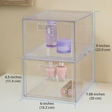 STORi Audrey Stackable Clear Bin Plastic Organizer Drawers | 2 Piece Set | Organize Cosmetics and Beauty Supplies on a Vanity | Made in USA STORi