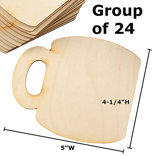 Pack of 24 Unfinished Wood Coffee Cup Cutouts by Factory Direct Craft - Made in USA Blank Wooden Coffee Mug Shapes for Coffee and Tea Lover DIY - WoodArtSupply