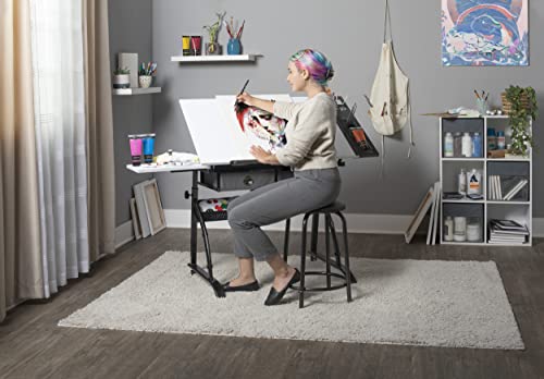SD STUDIO DESIGNS Core 2 Pc Craft Center-35.5" W Angle Adjustable Cloth Drawers, Side Shelf and Stool Drafting Table, Gunmetal Gray/White SD STUDIO DESIGNS