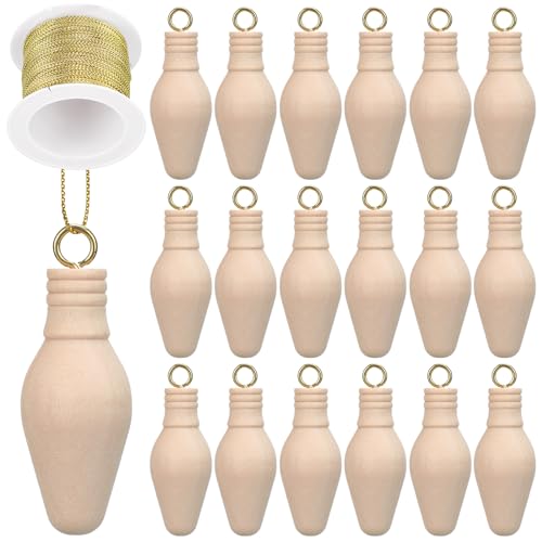 Wenqik Wooden Christmas Light Bulb Unfinished Wood Ornaments for Crafts and Christmas Tree 2-1/8'' Wooden Light Bulb Christmas Tree Ornament with