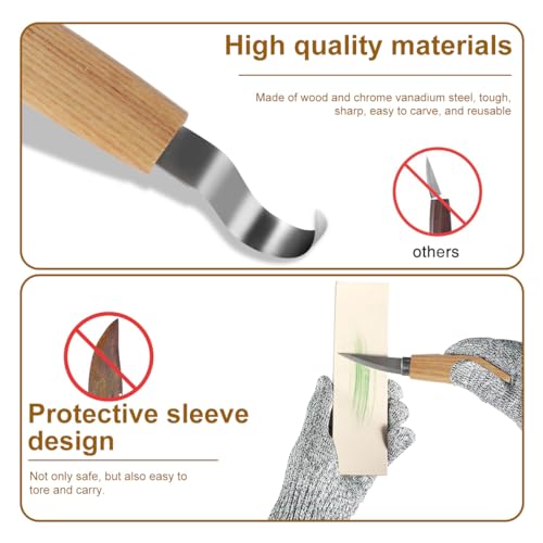 10Pcs Wood Carving Knife Set Beginner Kit, Wooden Handle Carving Cutter Set with Protective Cover, Hand Wood Whittling Kit, Sharp Chrome Vanadium - WoodArtSupply