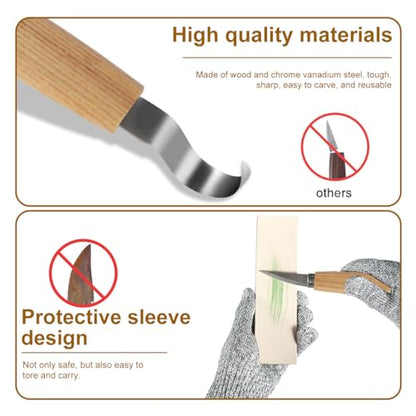 10Pcs Wood Carving Knife Set Beginner Kit, Wooden Handle Carving Cutter Set with Protective Cover, Hand Wood Whittling Kit, Sharp Chrome Vanadium - WoodArtSupply