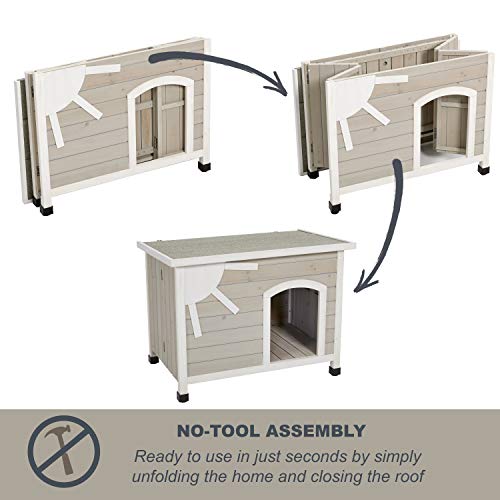 Midwest Homes for Pets Eilio Folding Outdoor Wood Dog House, No Tools Required for Assembly | Dog House Ideal for Large Dog Breeds, Beige (12EWDH-L) MidWest Homes for Pets