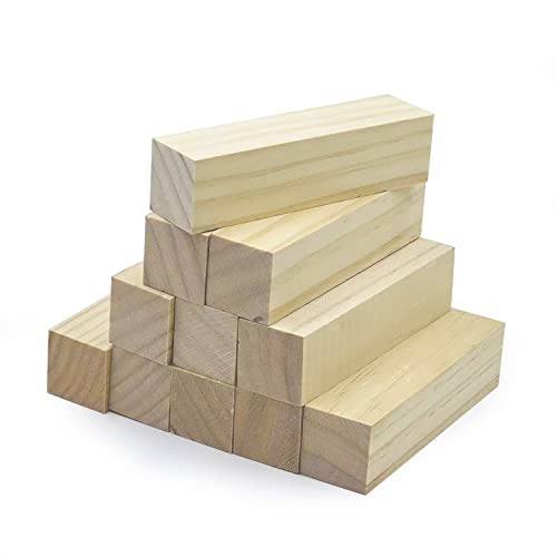 4 Inch Wood for Carving, 12 PCS Unfinished Wood Craft Cubes, Rectangular Wooden Blocks for DIY Carving, Crafting and Whittling for Adults Beginner WURONXIN