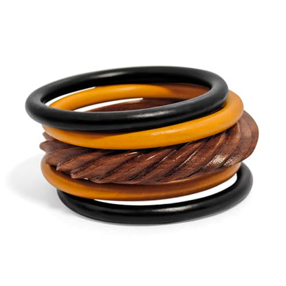 Pure Hands Aurora Enchanté Bangle Ensemble: Handcrafted Sisso Wood and Exotic Teak & Ebonised Wood Bangle Set of 5 from Boscage Artsy- Elegant, - WoodArtSupply