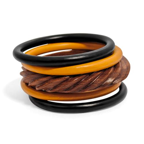 Pure Hands Aurora Enchanté Bangle Ensemble: Handcrafted Sisso Wood and Exotic Teak & Ebonised Wood Bangle Set of 5 from Boscage Artsy- Elegant, Pure Hands