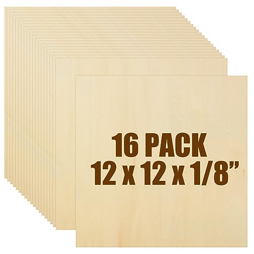 16PCS Basswood Sheets 1/8 x 12 x 12 Inch Plywood Board for Crafts, Unfinished Square Wooden Sheets Thin 3mm Basswood for Architectural Model Making