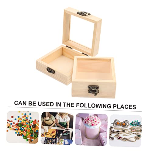 COHEALI 2pcs Box Wooden Storage Box Unfinished Wood Jewelry Wooden Case Wooden Berry Baskets Wooden Storage Crates Candy Rings Wood Decor Work Desk COHEALI