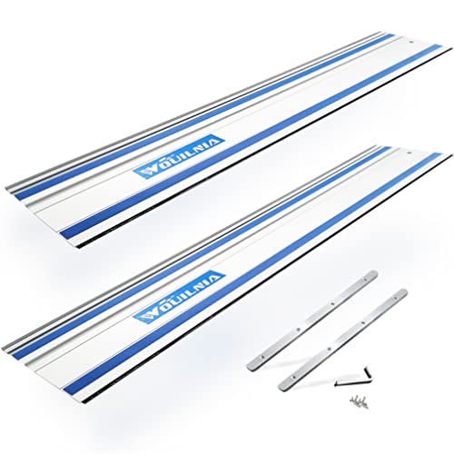 110" Track Saw Guide Rail 194368-5 71387 Joining Set for Makita and Festool Plunge Saw, Includes 2x55" Aluminum Extruded Guide Rails and 2 Connectors WOUILNIA
