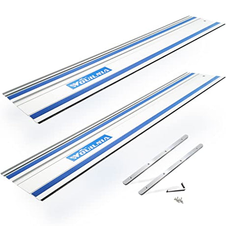 110" Track Saw Guide Rail 194368-5 71387 Joining Set for Makita and Festool Plunge Saw, Includes 2x55" Aluminum Extruded Guide Rails and 2 Connectors WOUILNIA