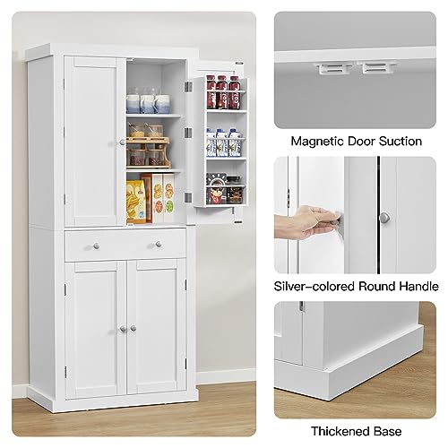 usikey 72” Kitchen Pantry Cabinet, Tall Storage Cabinet with 4 Doors and 1 Drawer, Freestanding Cupboard with 6 Hanging Shelves and Adjustable usikey