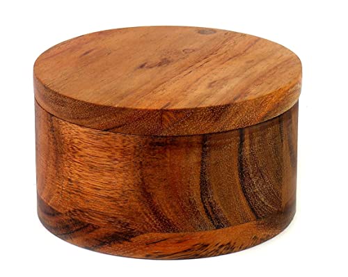 Kaizen Casa Acacia Wood Salt or Spice Box with Swivel Cover perfect for keeping table salt, gourmet salts, herbs or favorite seasonings, close at Kaizen Casa
