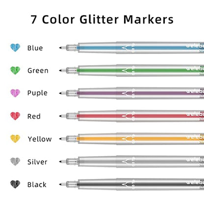 Welebar Glitter Gel Pen Set for Cricut Maker 3/Maker/Explore 3/Air 2/Air, 0.8 Tip Glitter Pen Set of 7 Pack Medium Point Pen, Writing, Drawing,