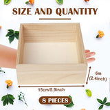 8 Pack Unfinished Wooden Box, 6 x 6 Inch Square Rustic Small Wooden Box Craft Organizer Container Box for Storage, Home Decor, Art Collectibles, Aweyka