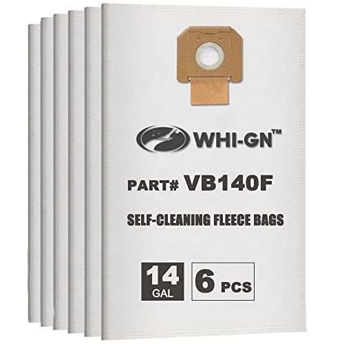 WHI-GN Replacement for BOSCH Bags, VB140F Fleece Filter Bags, compatible with BOSCH 14 Gallon Dust Extractors VAC140 (6 Pack) WHI-GN