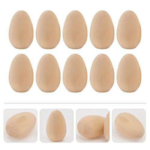 KALLORY Unfinished Wood Eggs to Paint, 10pcs Paintable Wooden Easter Craft Eggs Flat Bottom Eggs for Easter Display Ready to Paint and Decorate L - WoodArtSupply