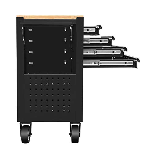 DNA MOTORING 30" W X 37" H X 18" D Large Capacity 4-Drawer Chest Rolling Tool Cart Locking Swivel Cabinet (TOOLS-00003) with Keys, Black - WoodArtSupply