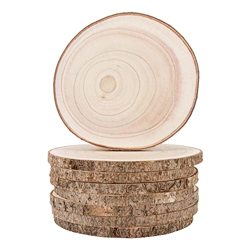 Maputune 8 Pcs 7 - 8 inches Large Unfinished Wood Slices for Centerpieces, Natural Rustic Wooden Plate for DIY Craft, Round Wood Chips for Table Maputune
