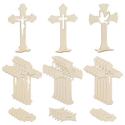 OLYCRAFT 30 Sets 3 Style Wooden Cross 4.3x1.3 Inch DIY Wood Cross Ornament Unfinished Wood Crosses Catholic Wood Crosses Rustic Standing Cross for