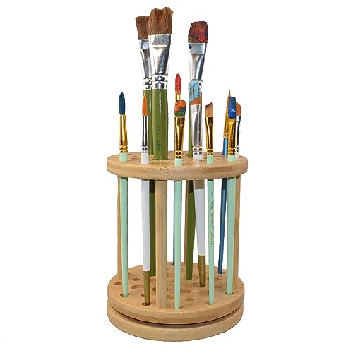 Yeeyeah 360 Rotating Bamboo Paint Brush Holder-Large Capacity Watercolor Paint Brush Holder Display Stand And Organizer for Desk, Arts and Crafts Yeeyeah