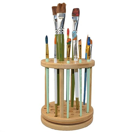 Yeeyeah 360 Rotating Bamboo Paint Brush Holder-Large Capacity Watercolor Paint Brush Holder Display Stand And Organizer for Desk, Arts and Crafts Yeeyeah