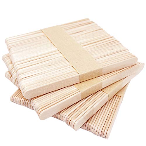 Makerstep 200 Natural Wood Craft, Popsicle Sticks for Crafts 4.5 Inch, Waxing Spatulas, Epoxy Resin Stirring, Ice Cream Candy Making and Garden Makerstep