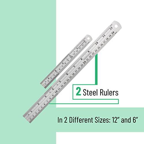 Mr. Pen Steel Rulers, 6 inch and 12 inch Metal Rulers, Pack of 2 Mr. Pen