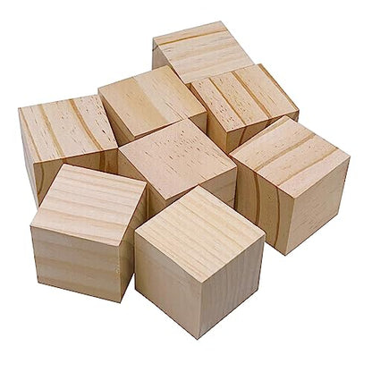 Wood Cubes for Crafts, 2 inch Wooden Blocks, 8 Pcs Natural Wooden Blocks, Unfinished Wood Crafts Wood Square Blocks for Arts and DIY Projects Puzzle