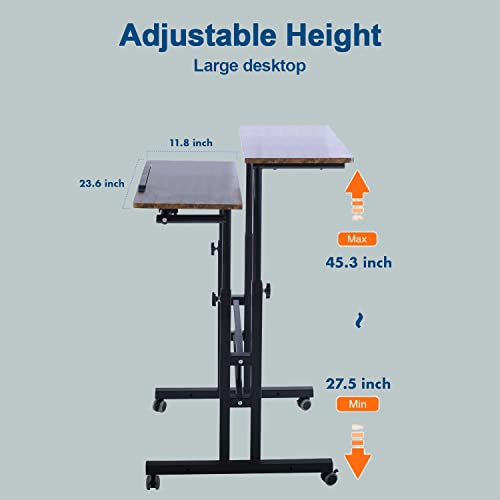 AIZ Double Adjustable Computer Desk Home Office Workstation with Rolling Wheels, Portable Laptop Table for Standing or Sitting, Adults or AIZ