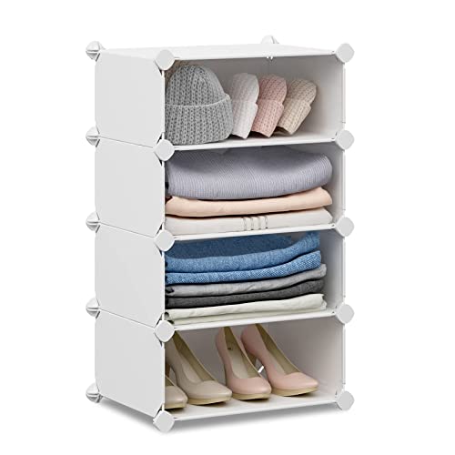 VIPZONE 4 Tier Closet Shelf, 12 inches Deep Stackable Closet Storage Shelves for Clothes,Easy Assembly Organizer Plastic Shelf Rack for Bedroom,White - WoodArtSupply