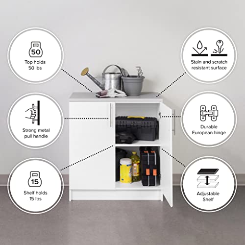 Prepac Elite 32" Storage Cabinet, White Storage Cabinet, Base Cabinet, Bathroom Cabinet with 1 Adjustable Shelf 18" D x 32" W x 36" H, WEB-3216