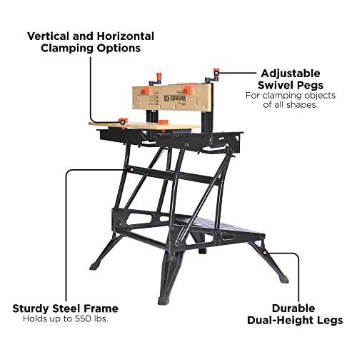 BLACK+DECKER Workbench, Workmate, Portable, Holds Up to 550 lbs, Vertical and Horizontal Clamping Options, For DIY, Woodworking and More (WM425-A) - WoodArtSupply