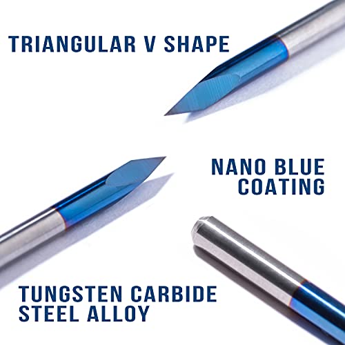 20/30/45/60/90deg 0.1mm Triangular CNC Router Bits Set, 1/8" Shank Engraving Carving V-Bit with Nano Blue Coating Sharp Pyramid Bits for Acrylic Wood FoxAlien