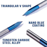 20/30/45/60/90deg 0.1mm Triangular CNC Router Bits Set, 1/8" Shank Engraving Carving V-Bit with Nano Blue Coating Sharp Pyramid Bits for Acrylic Wood FoxAlien