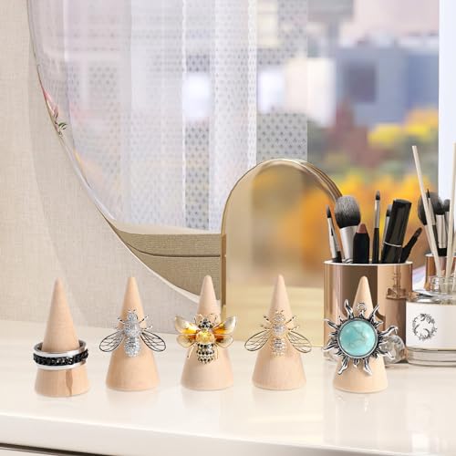 IMIKEYA 20Pcs Natural Wood Cone Unfinished Christmas Tree Ring Holders Unpainted Cone Wood Jewelry Display DIY Craft Wooden Cone for DIY Projects IMIKEYA