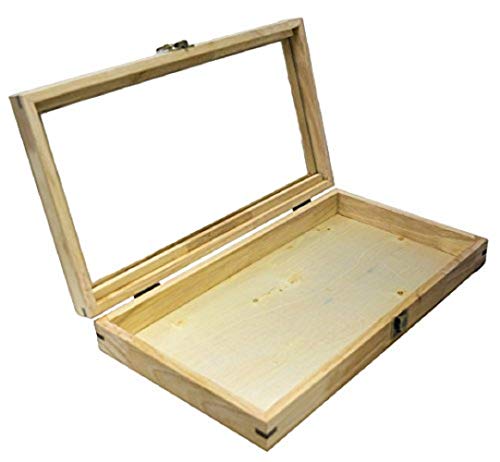 Novel Box Glass Top Natural Wood Metal Clasp Jewelry Display Case 14.75X8.25X2.1 + Custom NB Pouch Novel Box