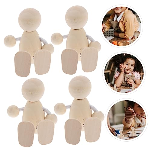4pcs Unfinished Dolls Pegs Plain Peg Dolls Doll Pegs Peg Doll for Crafts Unfinished Peg People DIY Peg Dolls Puzzle Toys Puppets for Shelf Decor Wood Ciieeo