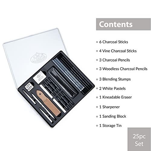 Royal & Langnickel Essentials(TM) Medium Charcoal Art Set W/Tin - WoodArtSupply