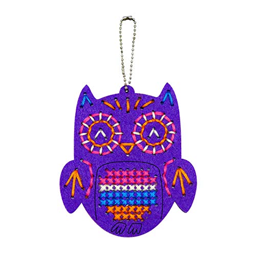 C.S. Kids KC06 Owl Keychain, First Sewing Arts & Crafts Gifts - Animal Crafting Keychain | Educational DIY Cross-Stitch Sewing Kit for Kids, Sew Your C.S.KIDS