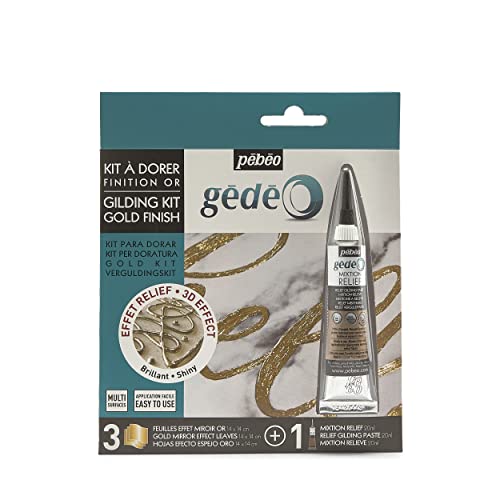 Pebeo GEDEO KIT-Mirror Effect Leaf, Gold Finish Gilding, 3 foils - WoodArtSupply