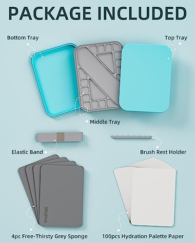 Nicpro Stay Wet Palette for Acrylic Miniature Painting Kit, Paint Tray Palettes with 100PCS Pallet Paper, 4PCS Sponge, Brush Holder Paint Mixing Nicpro