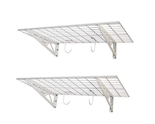 MonsterRax | Garage Wall Shelf Two-Pack White or Hammertone | Three Size Options | Includes Bike Hooks | 500lb Weight Capacity (White, 18"x48" or MonsterRax