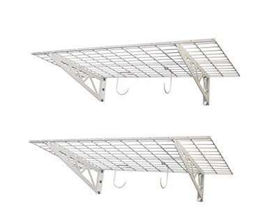 MonsterRax | Garage Wall Shelf Two-Pack White or Hammertone | Three Size Options | Includes Bike Hooks | 500lb Weight Capacity (White, 18"x48" or
