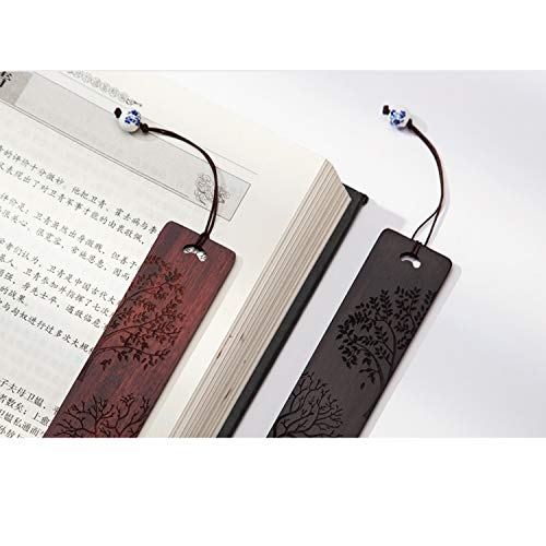 Wooden Handmade Carving PUTAHQ Natural Wood Bookmarks Gift Box Set,Handmade Natural Bookmarks with Tassel, Gift for Teachers, Students, Men and PUTAHQ