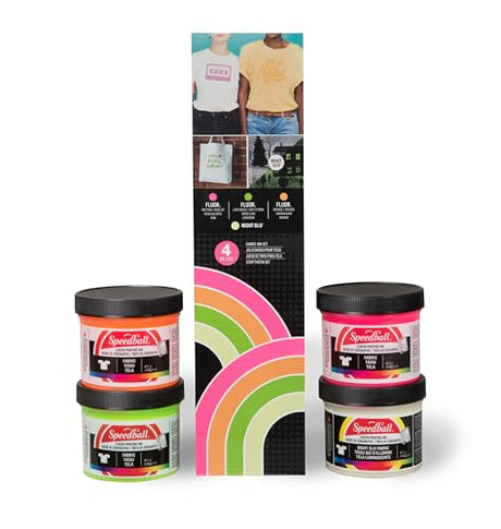 Speedball SB45027 Glo 'n Dark and Fluorescent Screen Printing Ink, 4 oz Jars, Set of 4 Speedball
